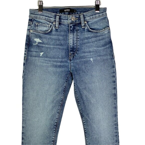 Hudson Women's Barbara Super Skinny High Waist Ankle Blue Distressed Jeans SZ 25 - Picture 5 of 11